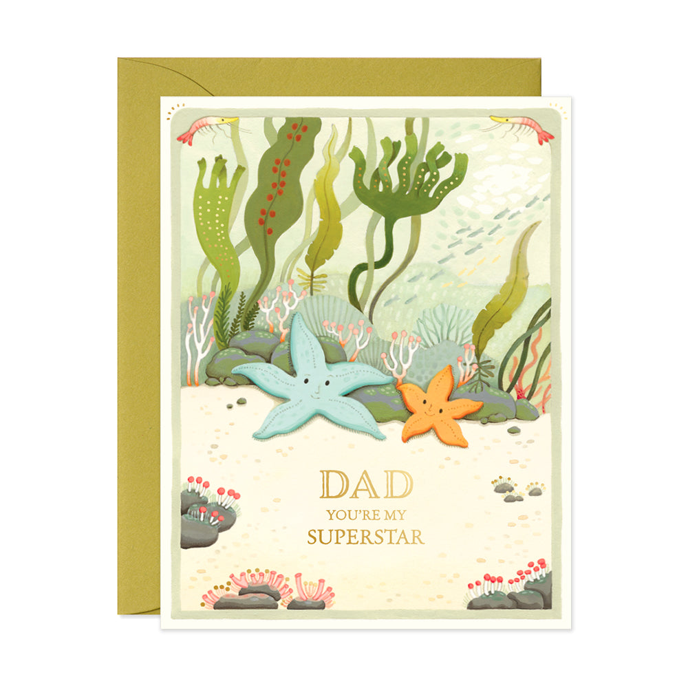 Father's Day Starfish Greeting Card by JooJoo Paper with underwater scene and corals Dad You Are My Superstar