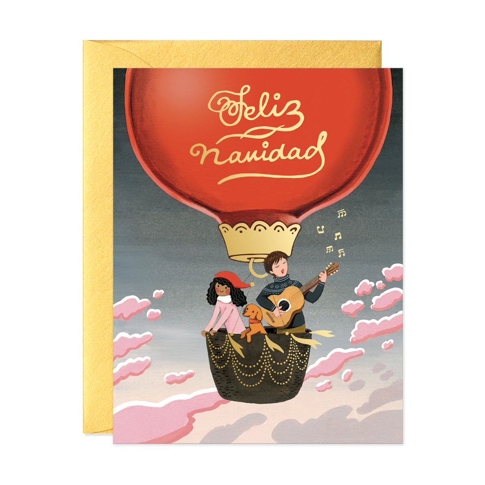 Feliz Navidad Balloon Hand Painted Holiday Greeting Card by JooJoo Paper