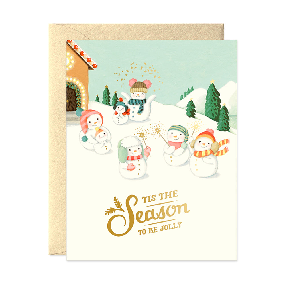 Snowman Family Tis the season to be jolly Holiday Greeting Card by JooJoo Paper