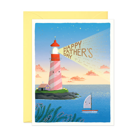Lighthouse and boat Happy Father's Day Hand-Painted Greeting Card by JooJoo Paper
