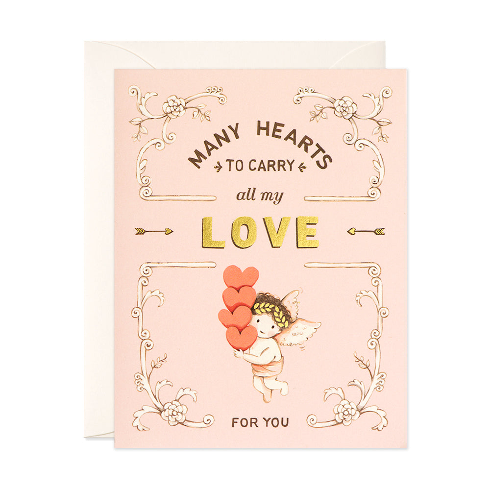 Cupid carrying many hearts cute vintage style valentine and love Greeting card