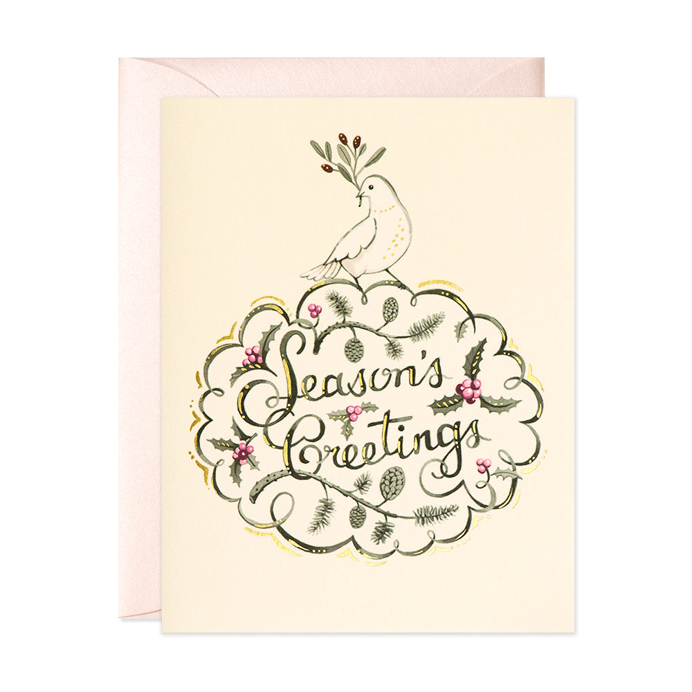 Season's Greetings Dove and olive branch hand painted Christmas Greeting Card by JooJoo Paper