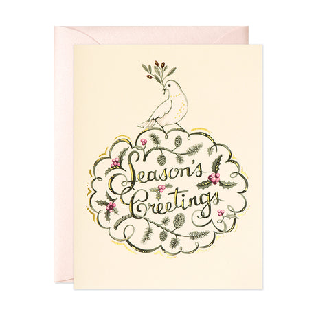 Season's Greetings Dove and olive branch hand painted Christmas Greeting Card by JooJoo Paper