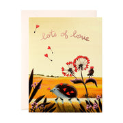 Hedgehog carrying hearts love and valentine greeting card by JooJoo Paper