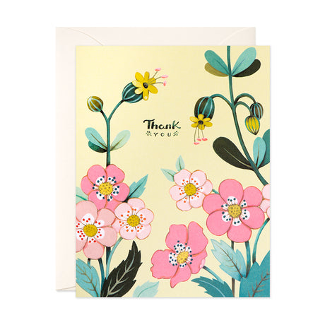 Floral Thank you greeting card in yellow and pink by JooJoo Paper
