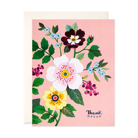Wild Roses and forget-me-nots floral thank you greeting card by JooJoo Paper