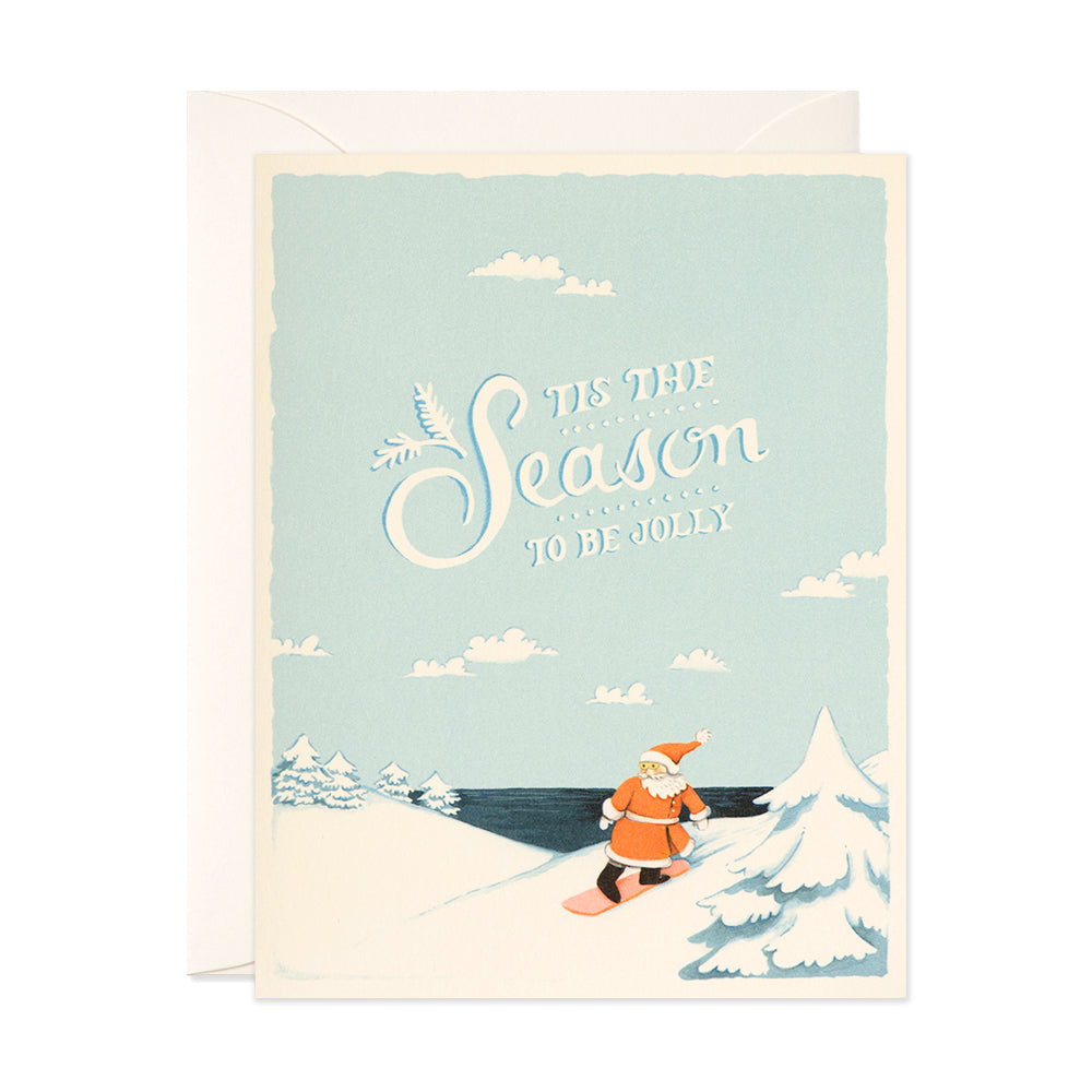 Snowboarding Santa Holiday Greeting Card by JooJoo Paper Tis The Season to be Jolly
