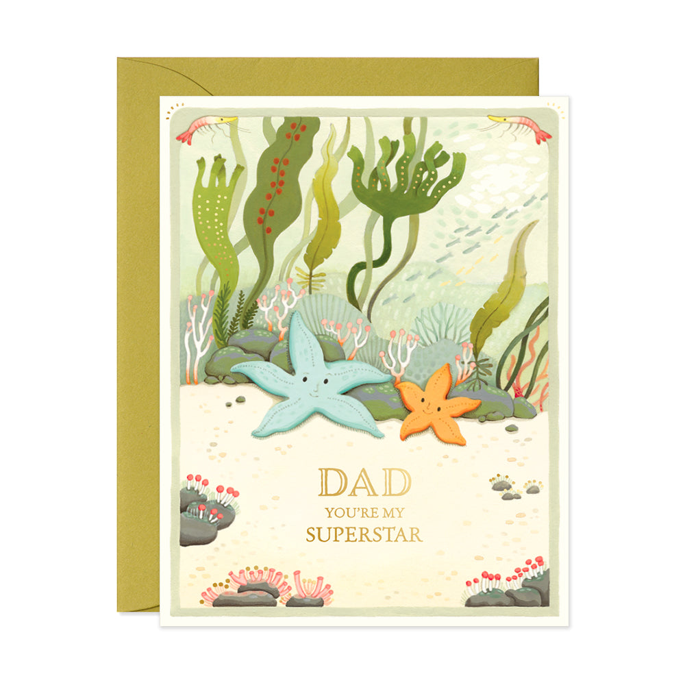 Father's Day Starfish Greeting Card by JooJoo Paper with underwater scene and corals Dad You Are My Superstar 