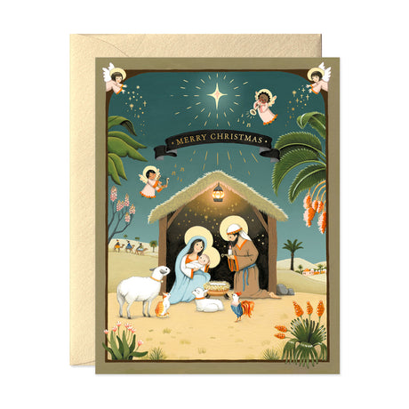 Nativity Christmas Baby Jesus and Mary Hand Illustrated Greeting Card