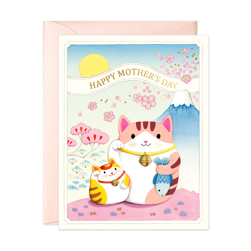 Meneki Neko Lucky Cats Greeting Card by JooJoo Paper for Mother's Day