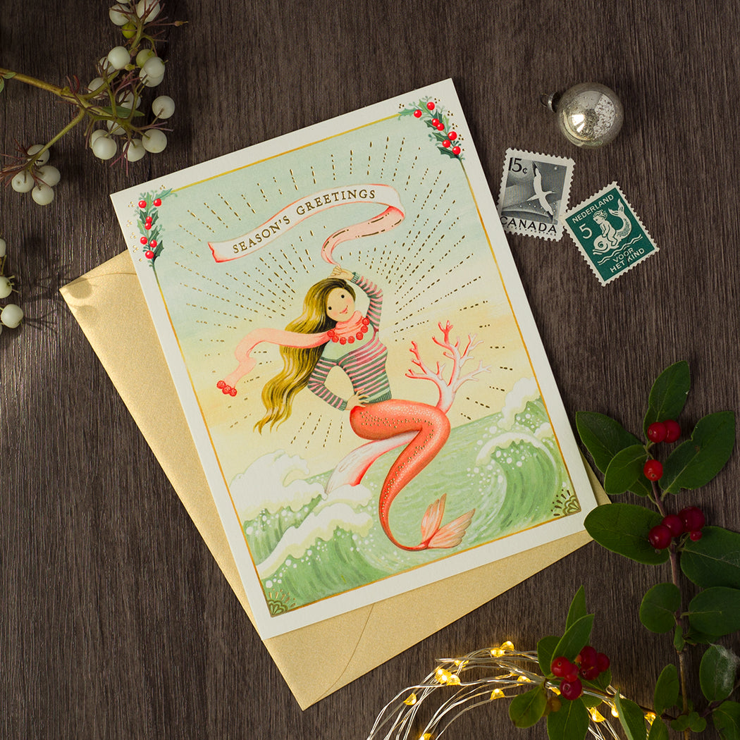 mermaid card sleeves Mermaid Holiday Greeting Card