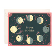 Moon Phases celebrating with sparklers and cake Birthday Greeting card