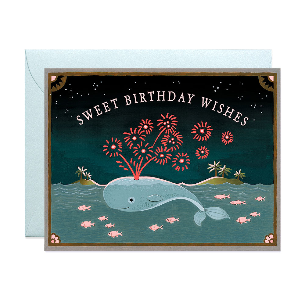 Whale swimming at night birthday card for best friend