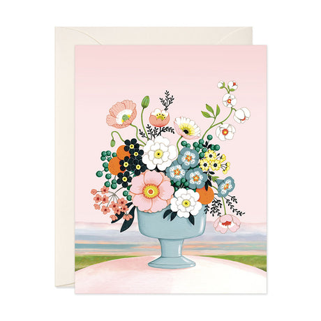 Blank floral greeting card with Poppies and peonies in a vase illustrated by JooJoo Paper