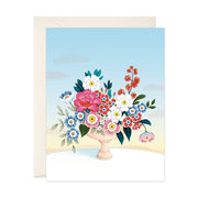 Blank floral greeting card with peonies in a vase by JooJoo Paper