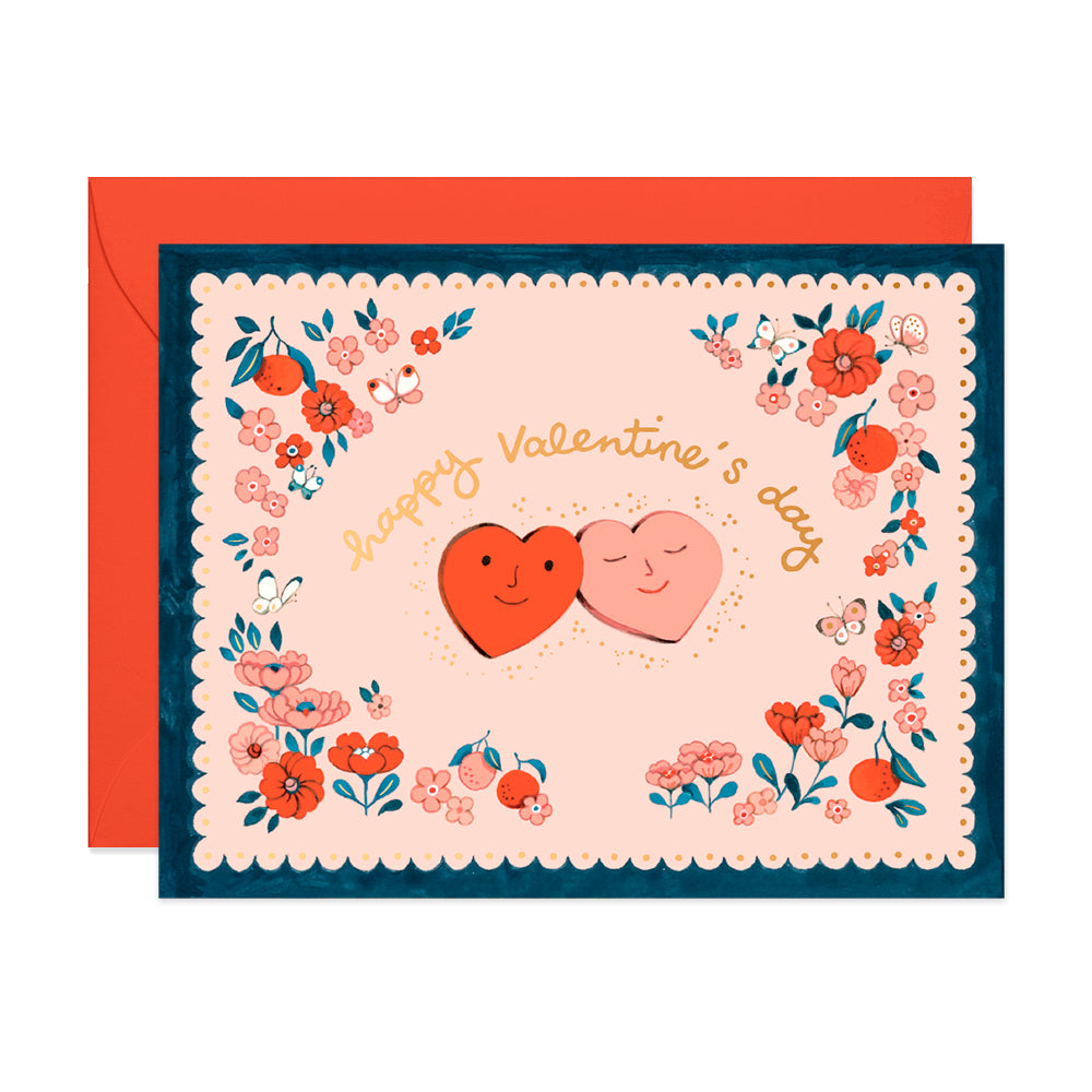 Happy Valentine's Day two hearts on a vintage Handkerchief by JooJoo Paper
