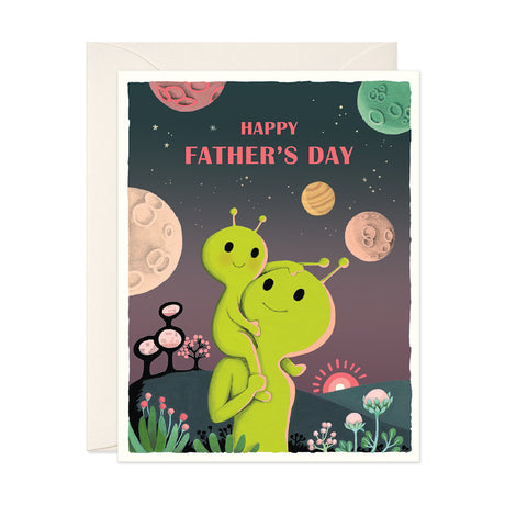 Alien dad and child Happy Father's Day greeting Card by JooJoo Paper