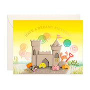 Crabs Celebrating with balloons in a Sand Castle Birthday Greeting Card