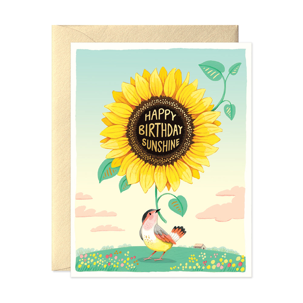 Bird and sunflower happy birthday sunshine greeting card