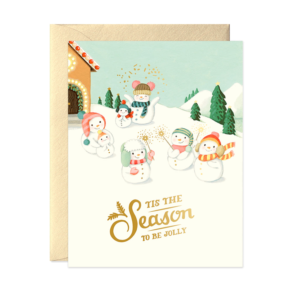 Snowman Family Tis the season to be jolly Holiday Greeting Card by JooJoo Paper