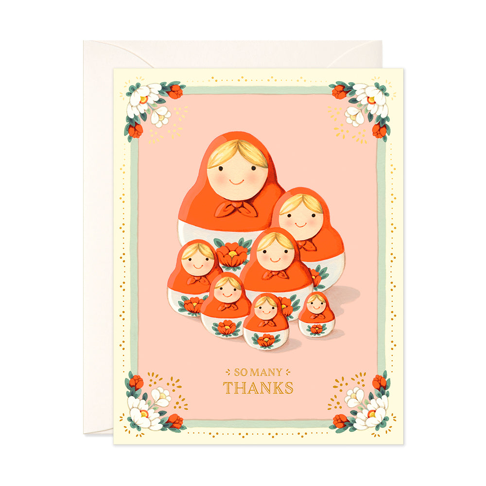 So Many Thanks Nesting Babushka Dolls Thank you greeting card featuring 7 Matryoshka dolls by JooJoo Paper