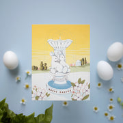 Easter greeting card of bunnies and eggs fountain by JooJoo Paper
