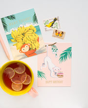 White and Orange Monkey Cards by  JooJoo Paper