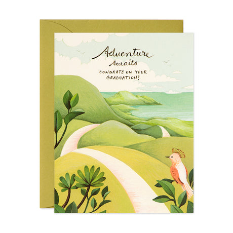 Adventure awaits congrats on your graduation Greeting Card by JooJoo Paper