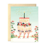 Ants carrying a cake birthday greeting card