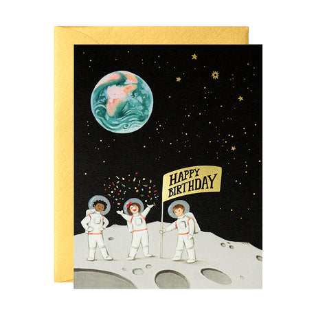 Astronauts landed on Moon and Celebrating Birthday Card by JooJoo Paper
