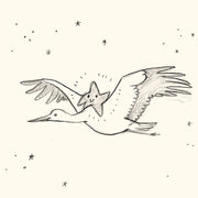 Sketch of stork with a star on her back baby greeting card by Afsaneh Tajvidi