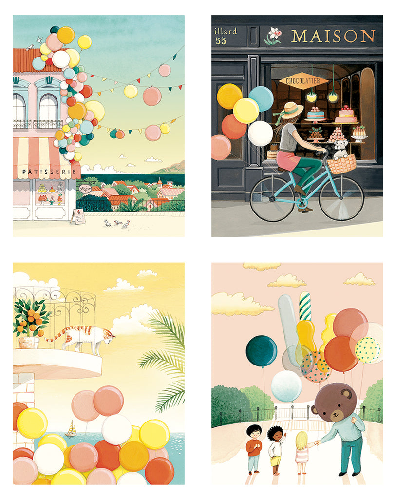Hand Illustrated Assorted Greeting Card Set featuring paintings of balloons by JooJoo Paper