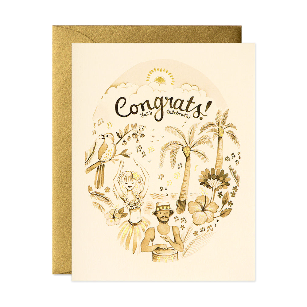 Congratulation and let's celebrate tropical greeting card