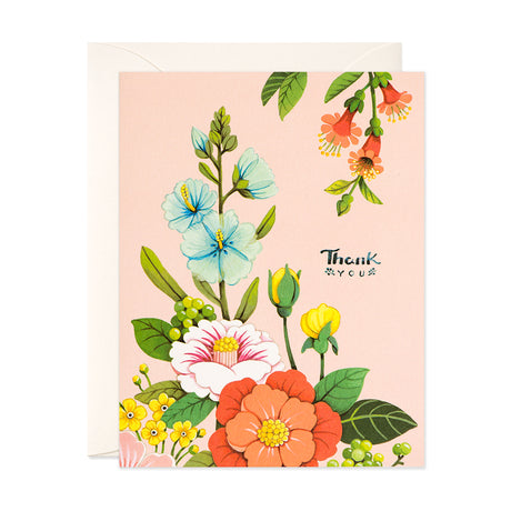 Camellia and bell flowers Thank you greeting card by JooJoo Paper in light pink