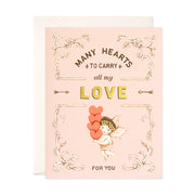 Cupid carrying many hearts cute vintage style valentine and love Greeting card