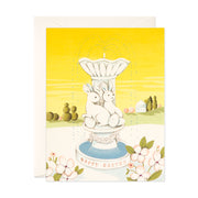 Easter bunny fountain Happy Easter hand painted Greeting card by JooJoo Paper