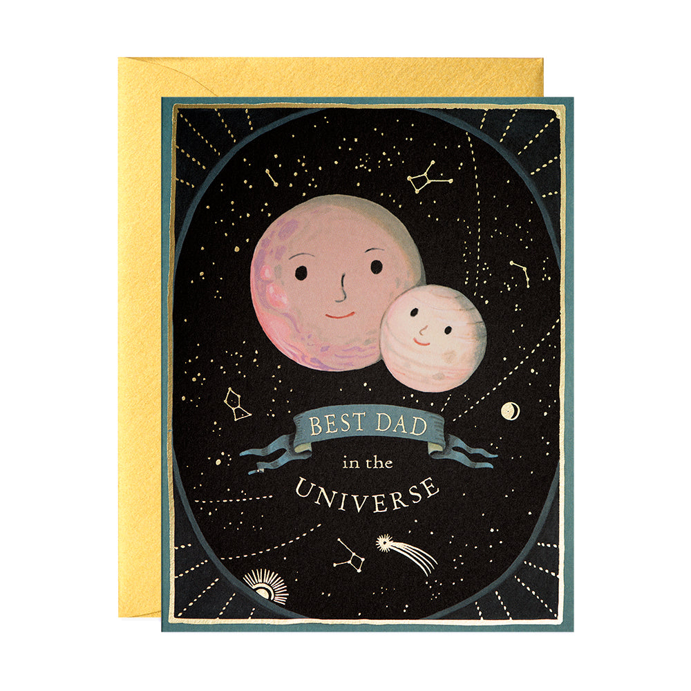 Best Dad in the Universe Greeting Card of Two Planets by JooJoo Paper