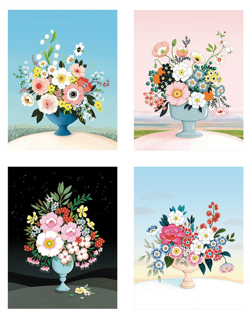 Hand Painted Flower Vase Assorted Greeting Card Set by JooJoo Paper
