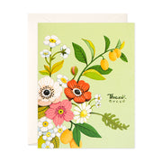 Green Botanical and floral Thank you Greeting card by JooJoo Paper with wild roses and daisies