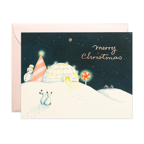 Igloo Merry Christmas Holiday Greeting Card by JooJoo Paper