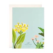 Plumeria and frangipani hand painted double sided thank you greeting card by JooJoo Paper in light blue