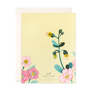 Pink Flowers double sided hand painted  yellow Thank you Greeting card by JooJoo Paper
