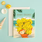 Tropical Monkey Holding many bananas Many Thanks Greeting Card by JooJoo Paper