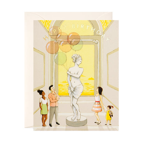 Roman Marble Sculpture Holding Balloons in Museum Birthday Greeting Card by JooJoo Paper