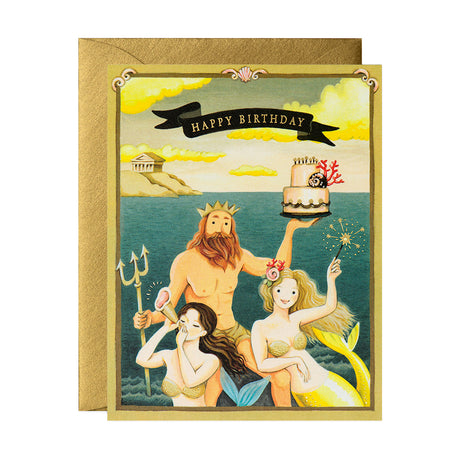 Neptune and Mermaids Birthday Greeting Card By JooJoo Paper
