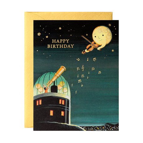 Observatory and Moon Playing Violin Birthday Greeting Card