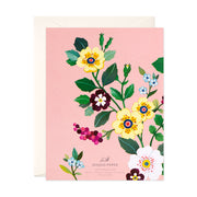 Pink berries and yellow roses hand painted thank you greeting card by Afsaneh Tajvidi
