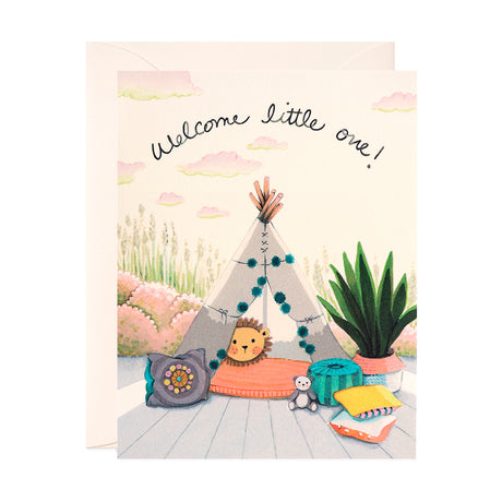 Baby TeePee on a deck Welcome Little one Greeting Card for new baby