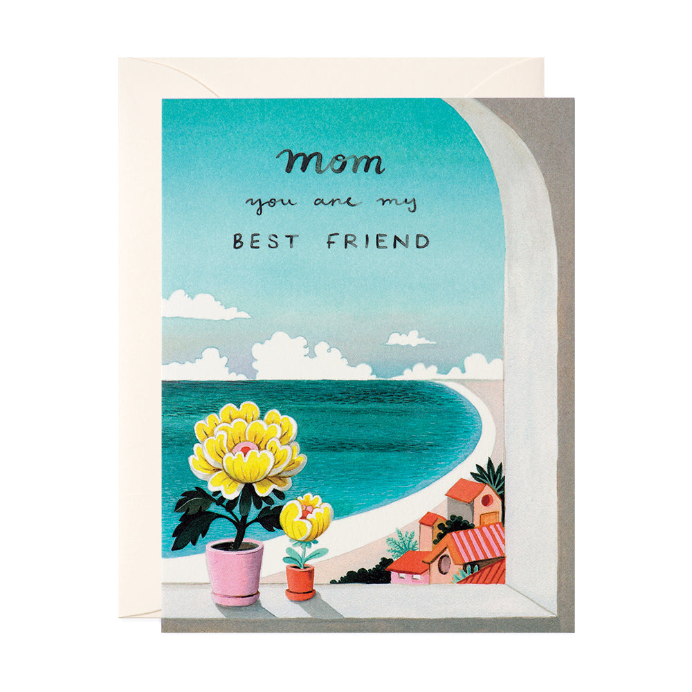 Mom you are my best friend Greeting Card for Mother's Day with hand-painted flower pots by JooJoo Paper