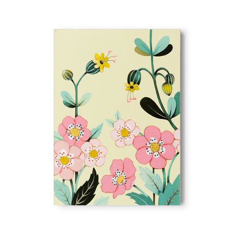 Yellow Floral Notepad with pink flowers hand painted by JooJoo Paper